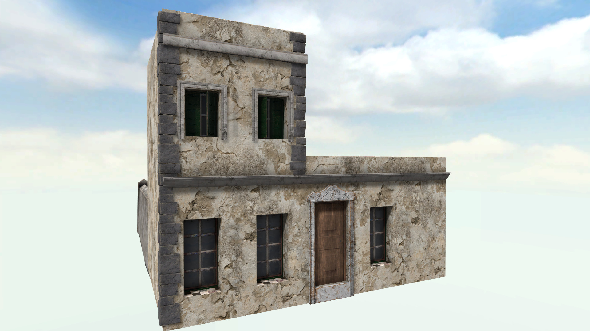 Old High-Quality 3D Colonial House Low-poly 3D model_1