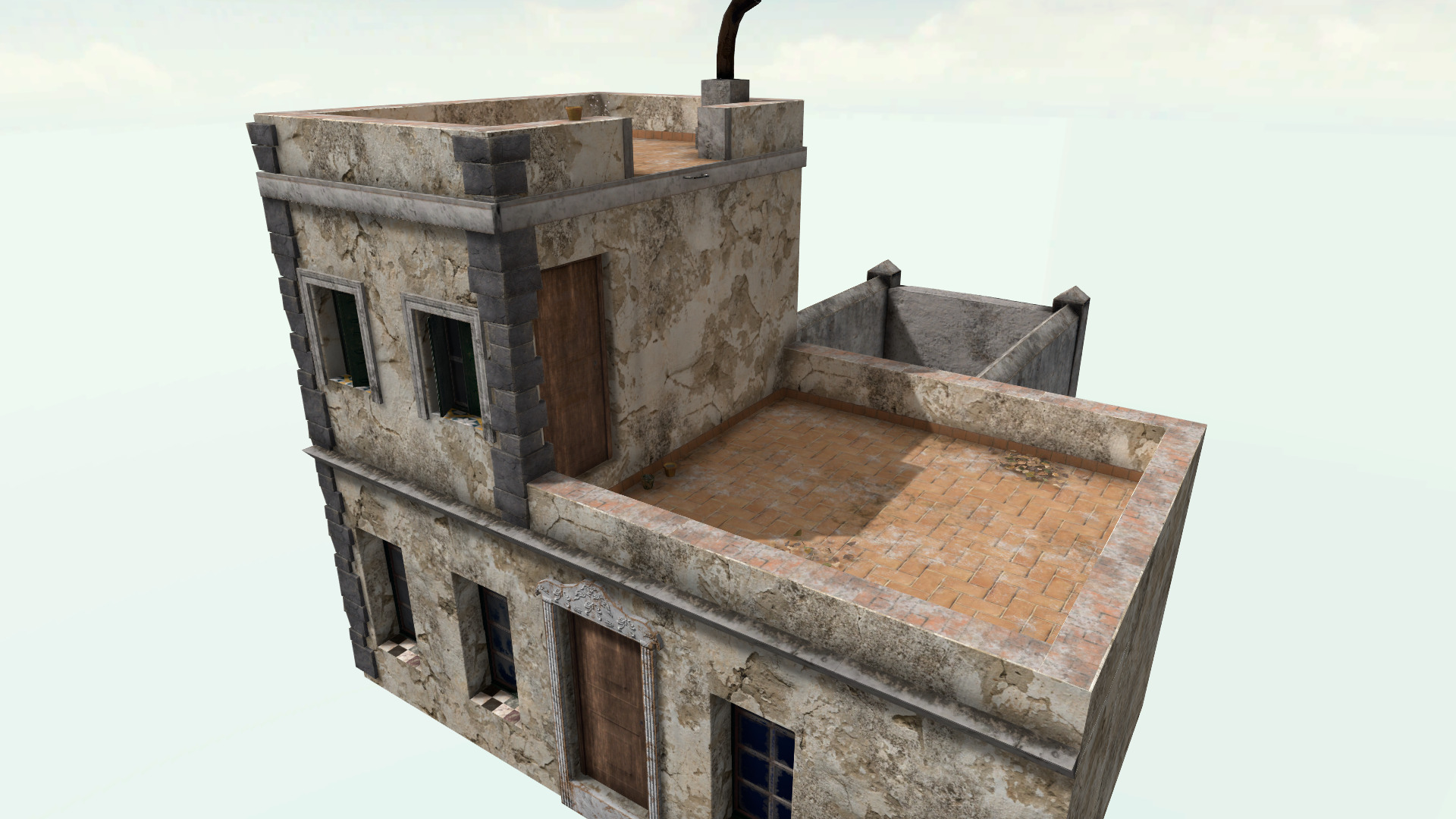 Old High-Quality 3D Colonial House Low-poly 3D model_2