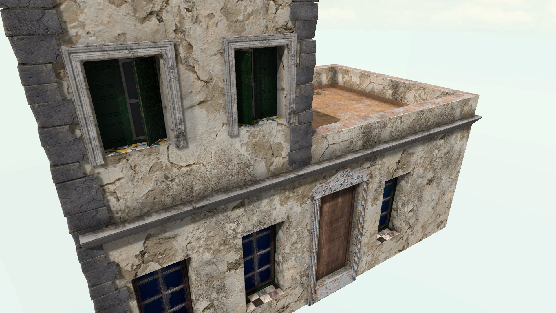 Old High-Quality 3D Colonial House Low-poly 3D model_4