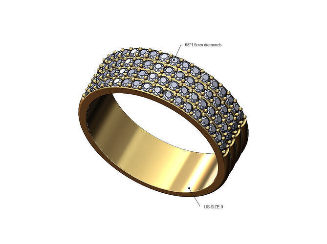 Four row simple half eternity diamond band US size 9 3D print model
