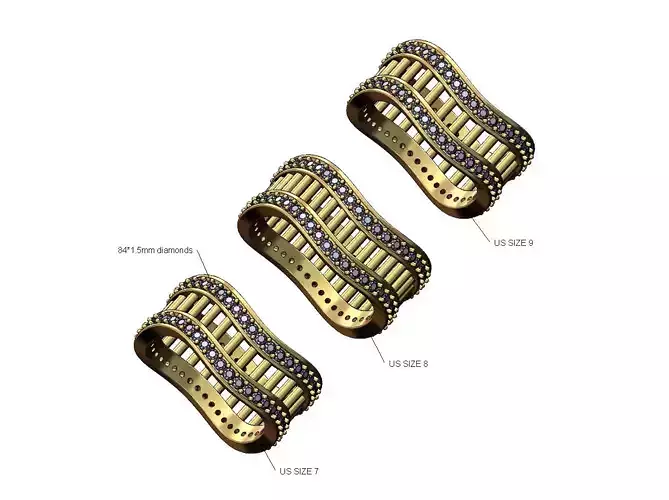 Wire double curved wave eternity diamond band US sizes 7 8 9