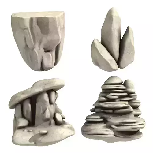 Set of 4 Rocks 3D print model