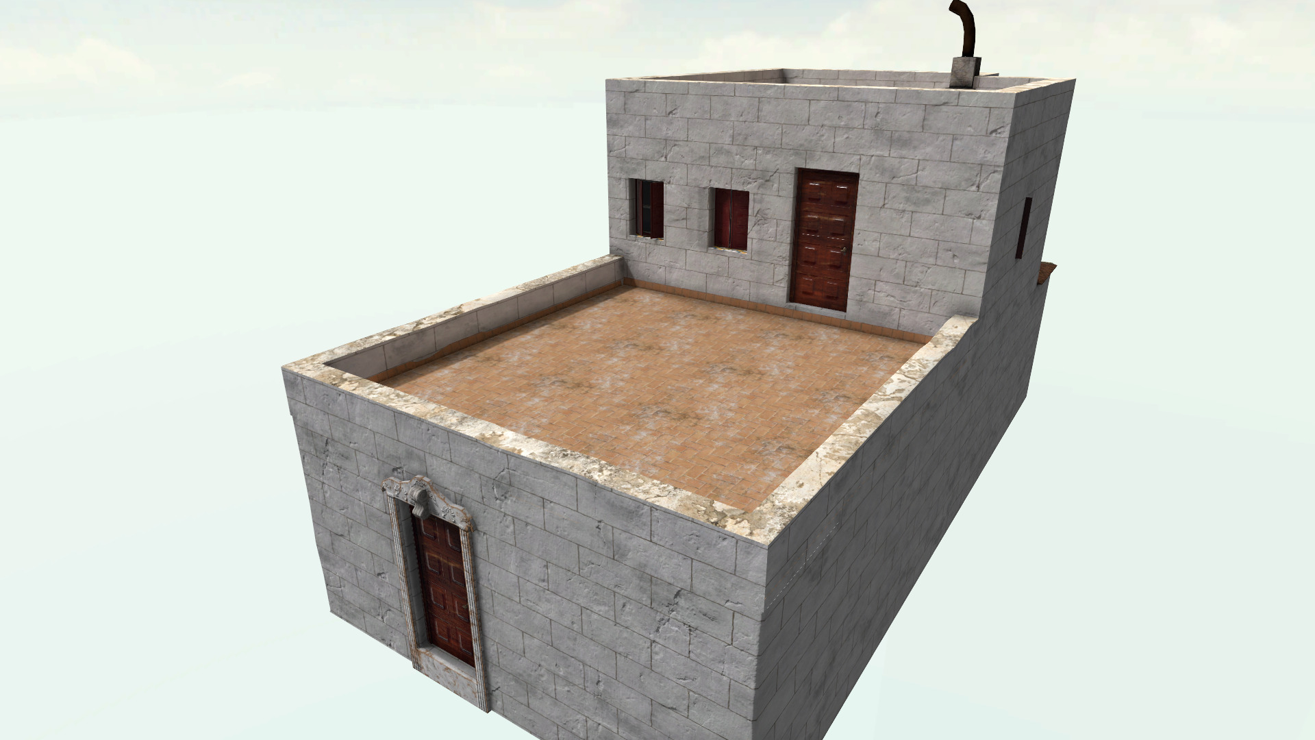 Old High-Quality 3D Colonial House Low-poly 3D model_2