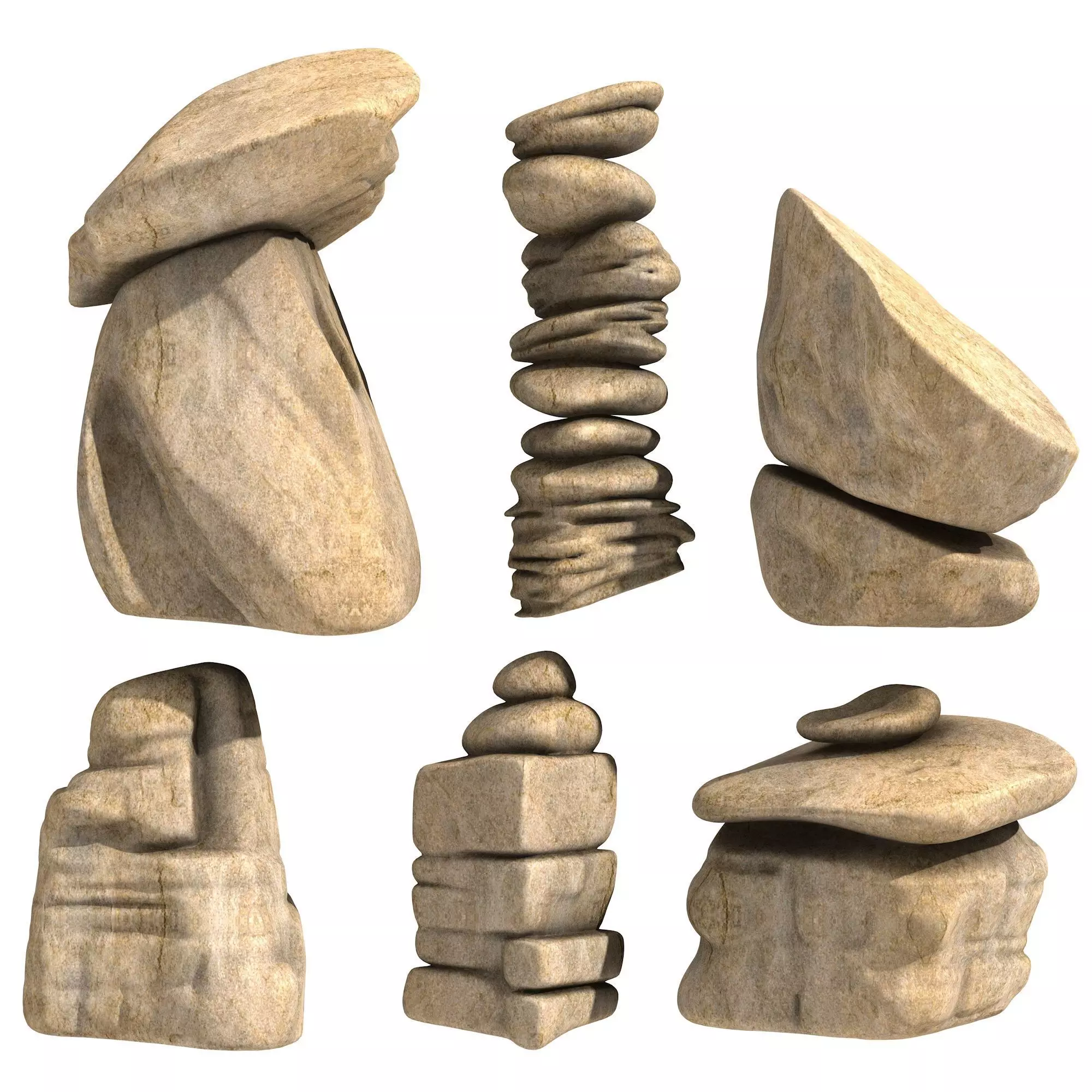 Set of 6 Rocks 3D print model_0