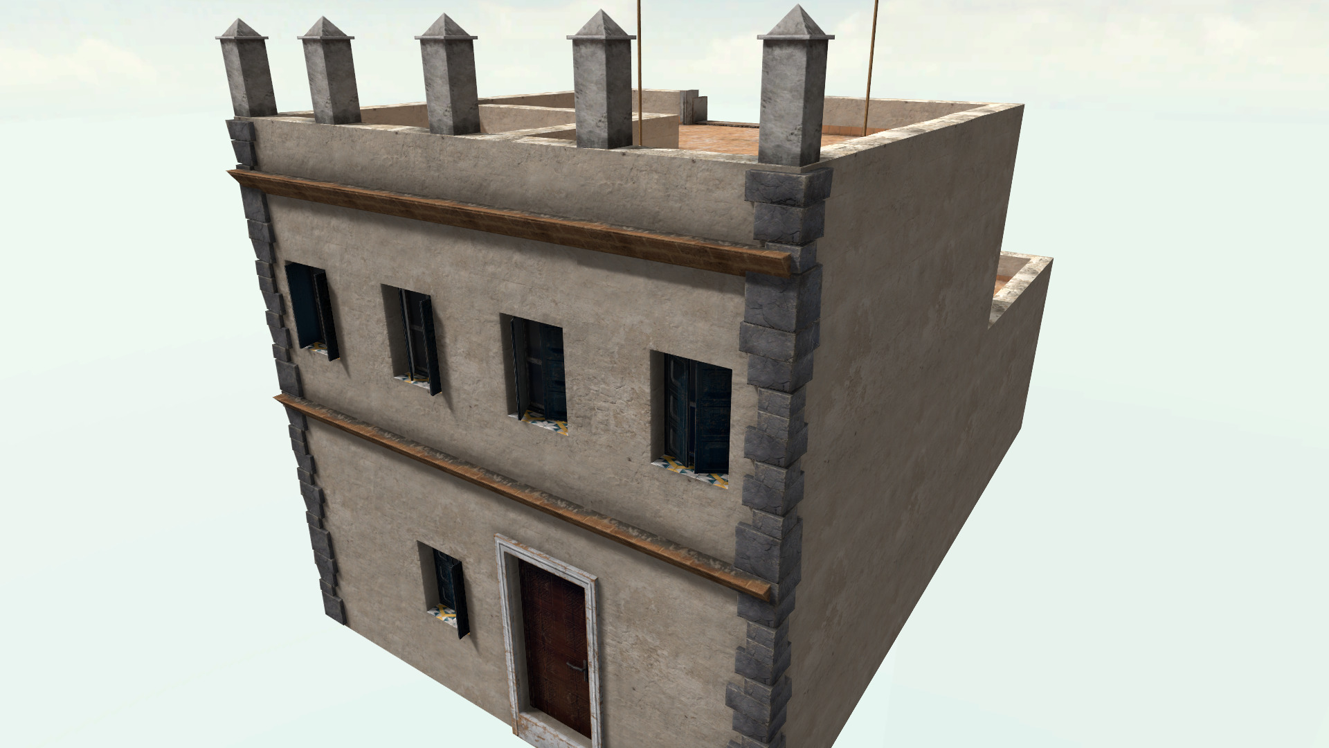 Old High-Quality 3D Colonial House Low-poly 3D model_5