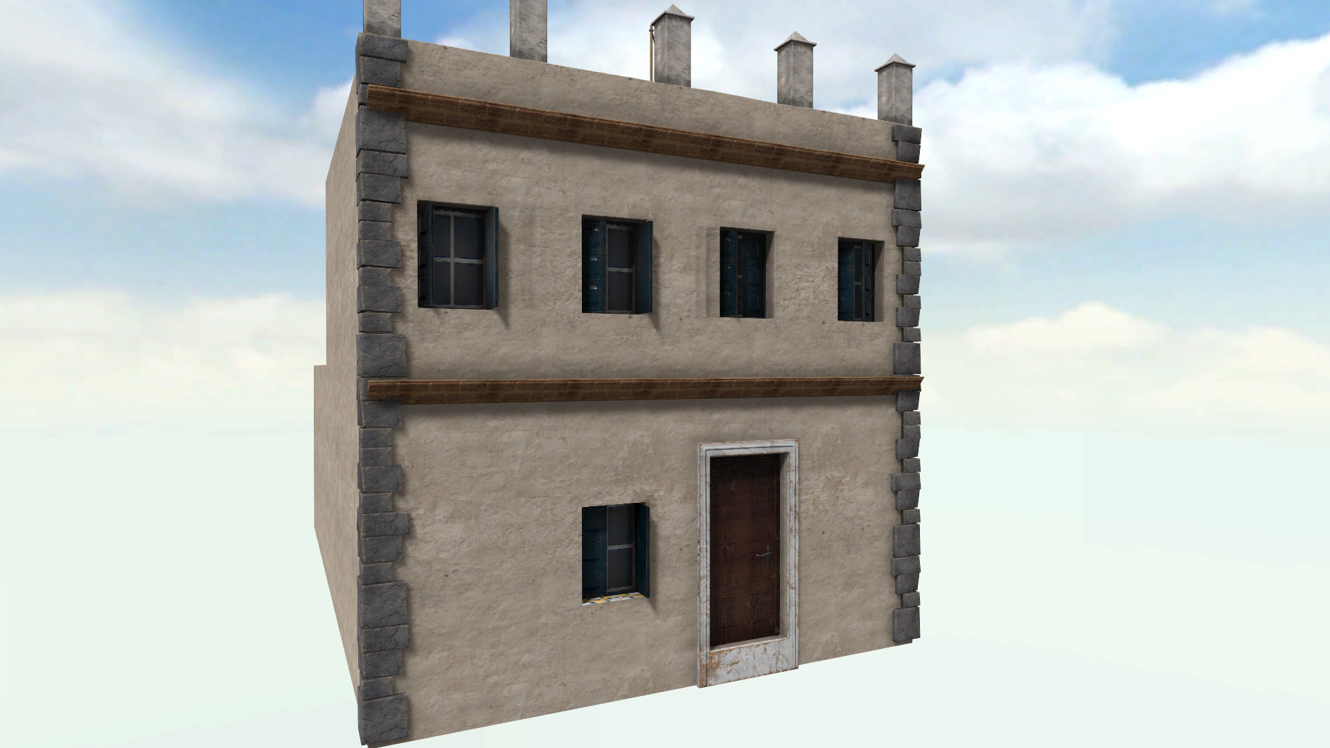 Old High-Quality 3D Colonial House Low-poly 3D model_1