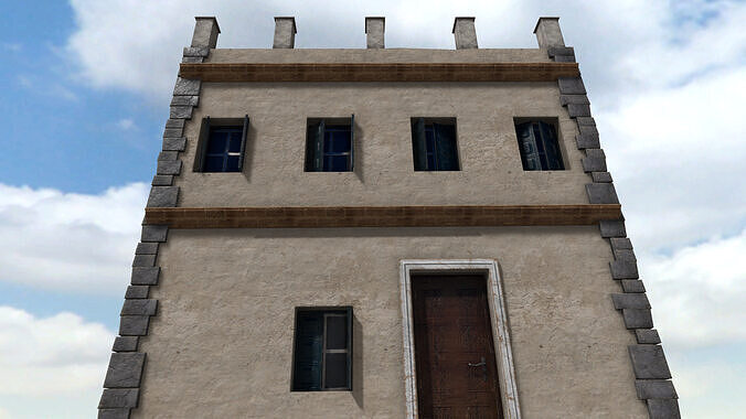 Old High-Quality 3D Colonial House Low-poly 3D model