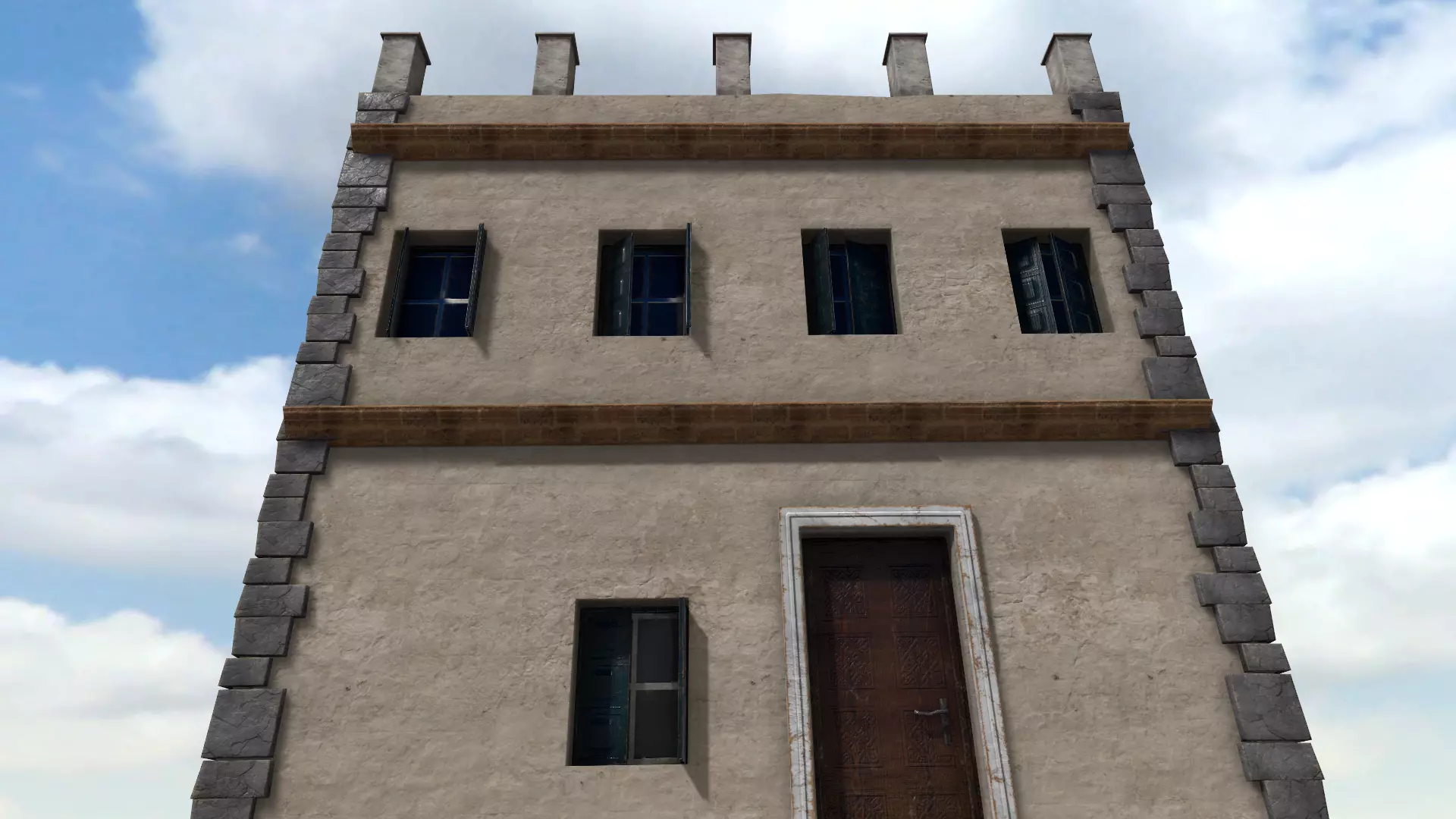 Old High-Quality 3D Colonial House Low-poly 3D model_0