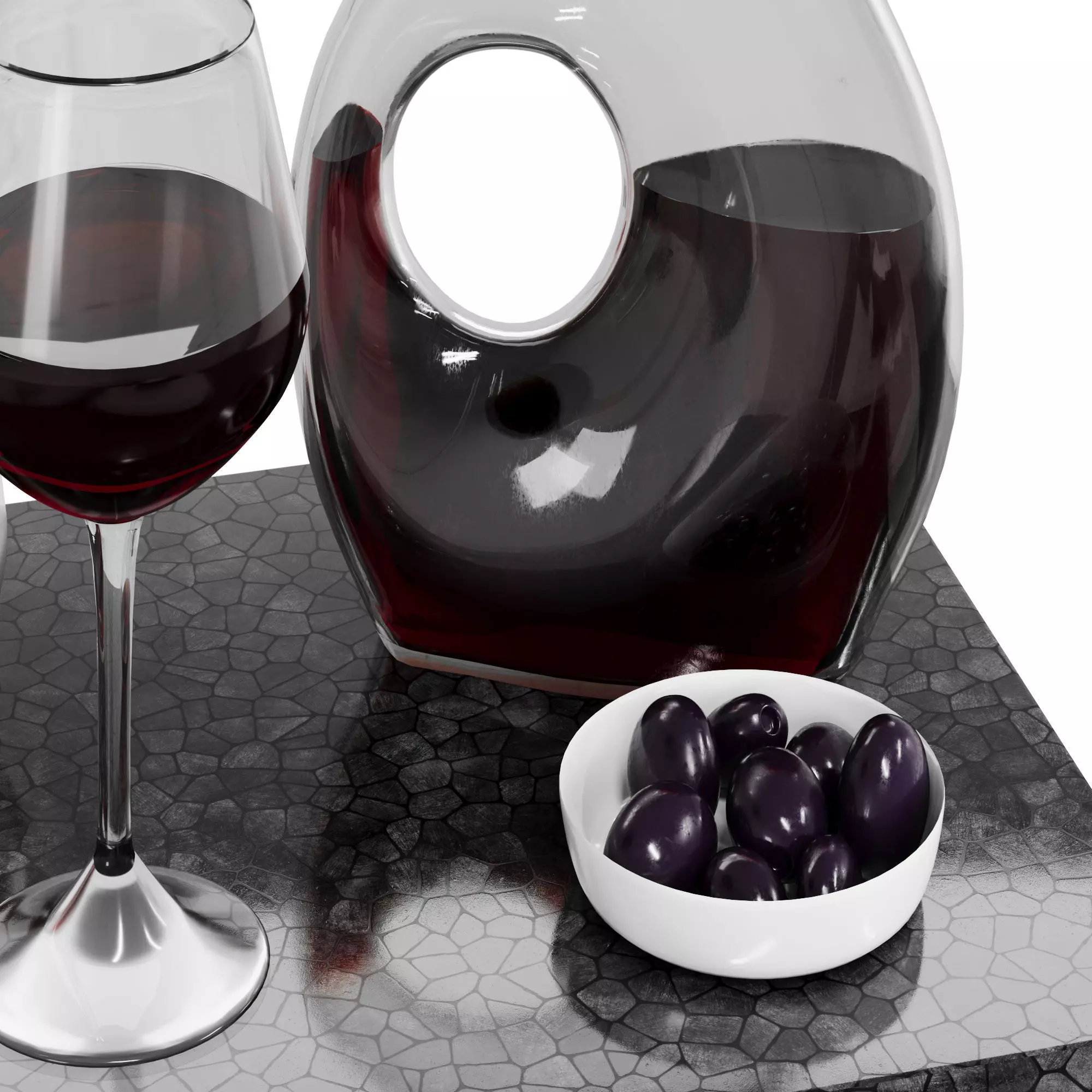 Luxury Wine-Decanter-Set with Red-Wine and Olives N6 3D model