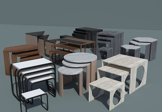 Free 31 Coffee Tables -  9 sets Free low-poly 3D model