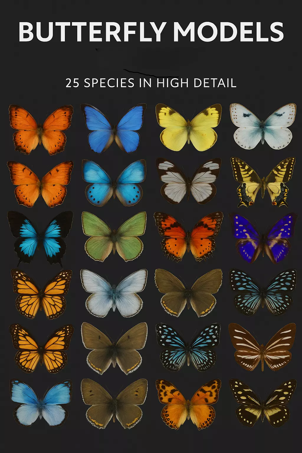 Butterflies Animated Rigged Collection Low-poly 3D model_0