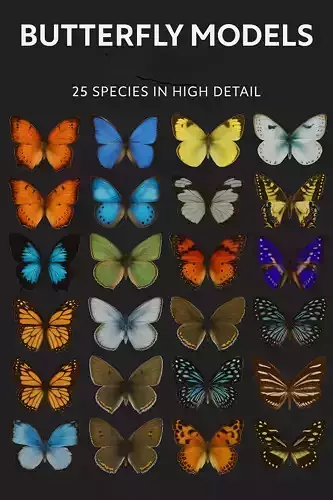 Butterflies  Animated Rigged Collection  Low-poly 3D model