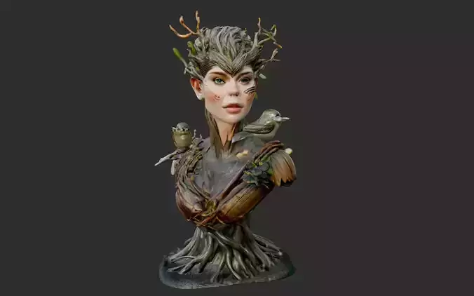 Woodland Enchantress  3D Printable Forest Deity Bust