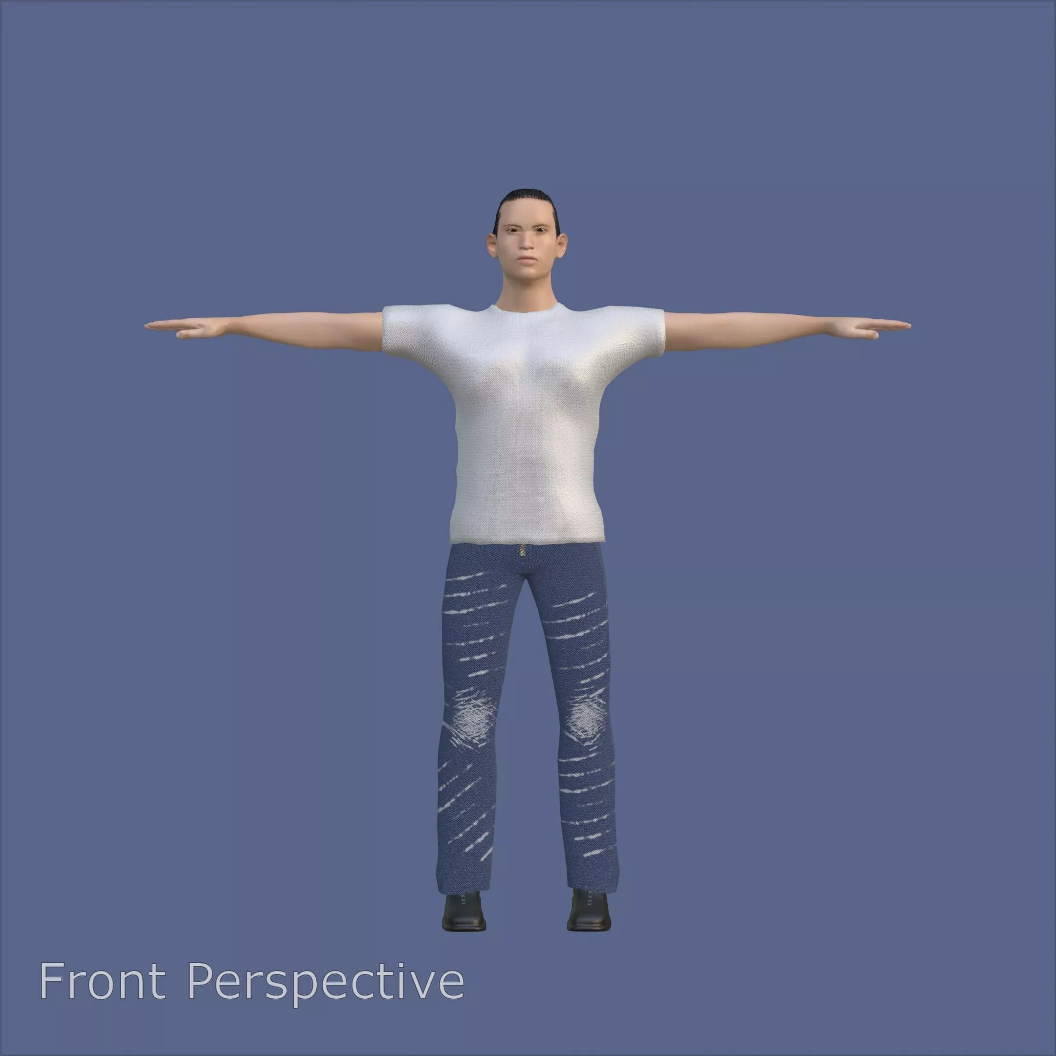 Character Wearing T-Shirt and Ripped Blue Denim Pants 3D model