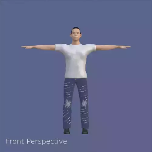 Character Wearing T-Shirt and Ripped Blue Denim Pants