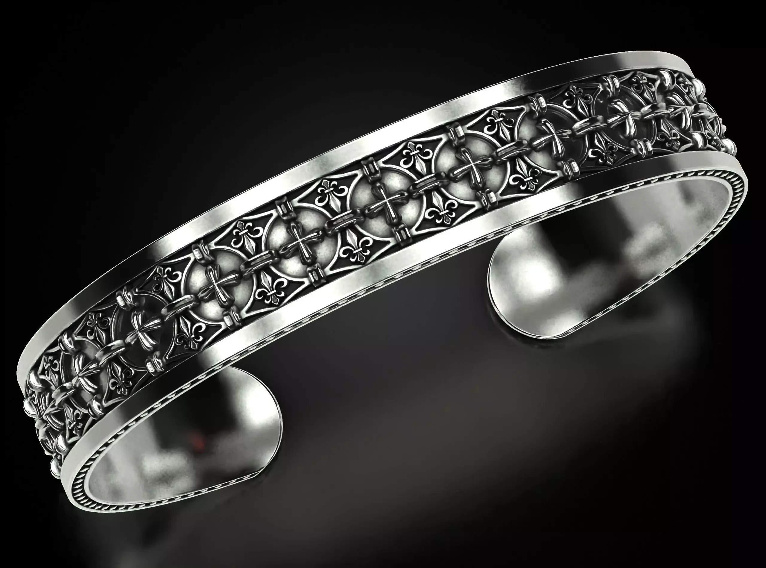 Mens bracelet in silver with skulls 778 3D print model_0