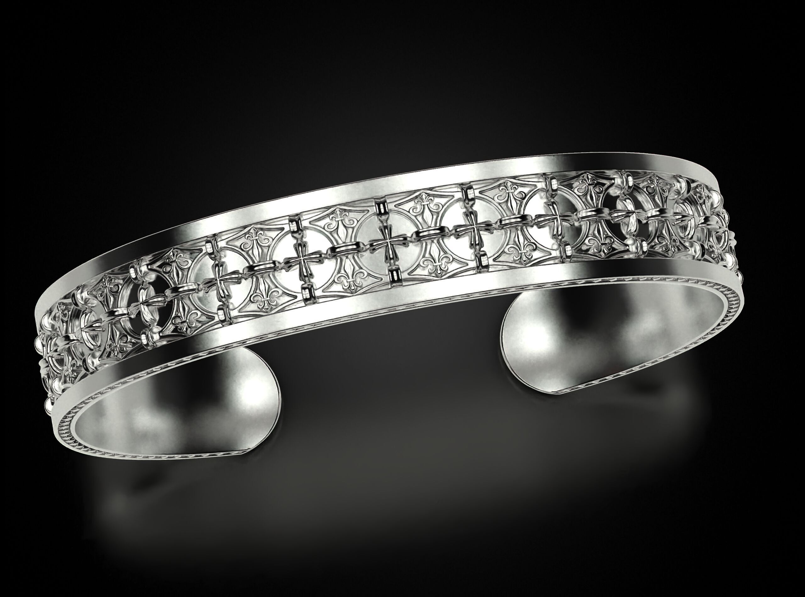 Mens bracelet in silver with skulls 778 3D print model_8