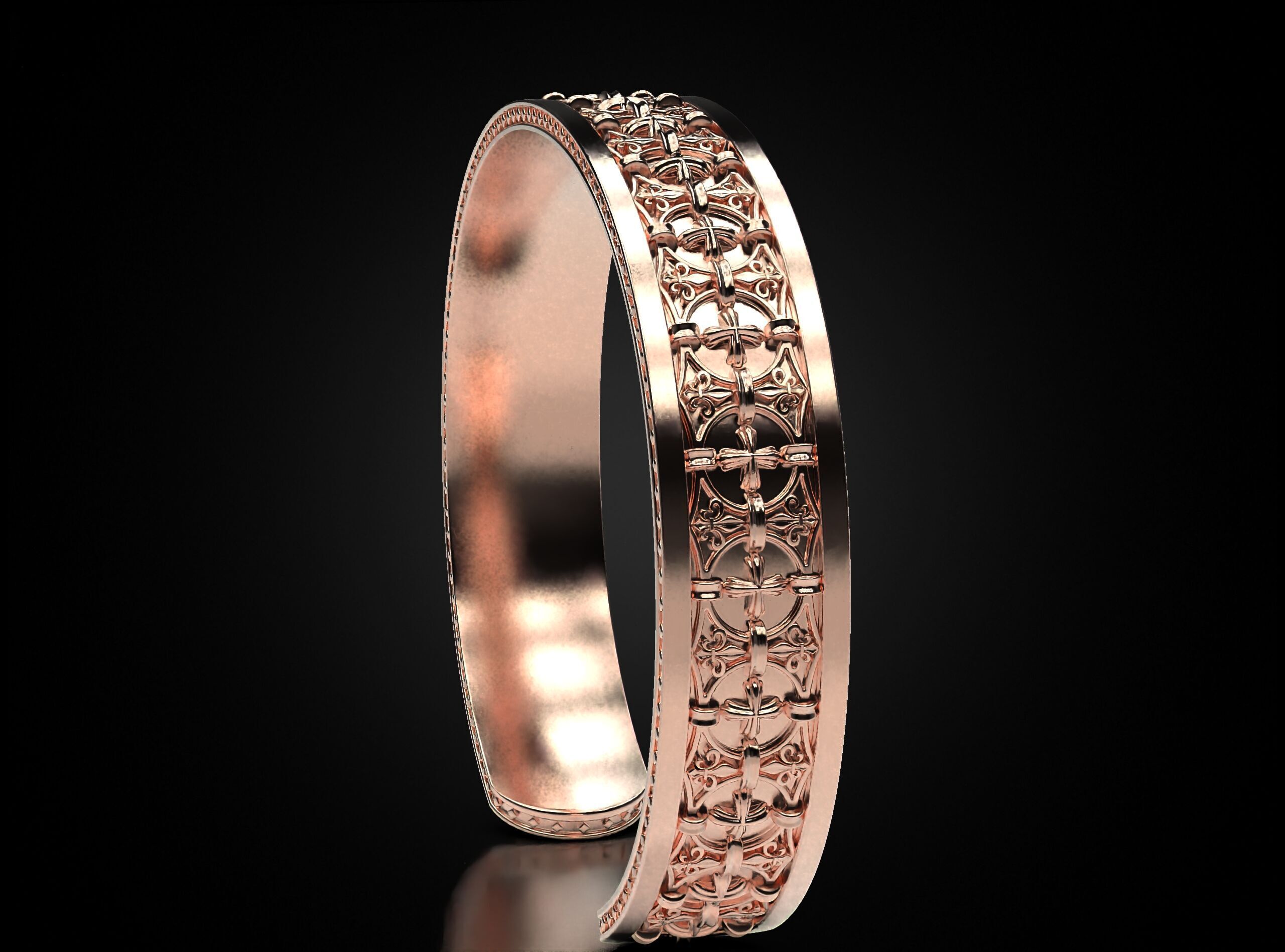 Mens bracelet in silver with skulls 778 3D print model_7