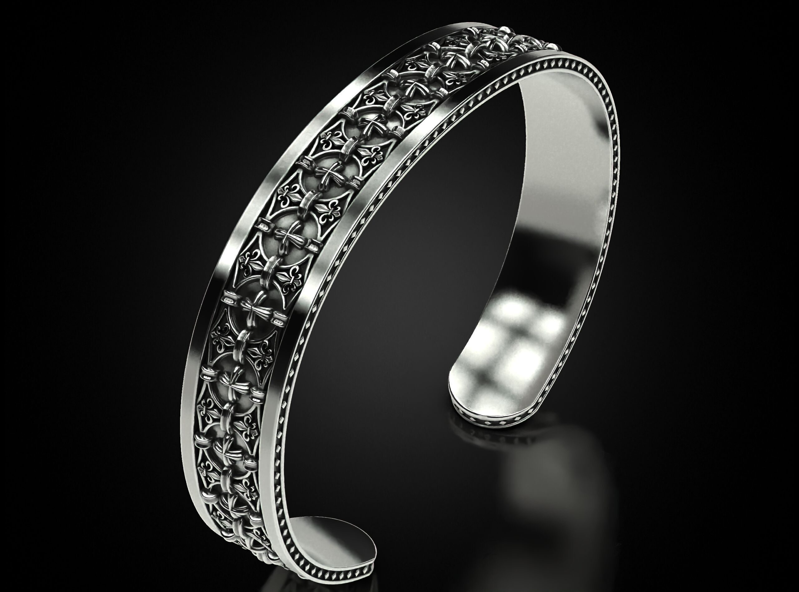 Mens bracelet in silver with skulls 778 3D print model_4