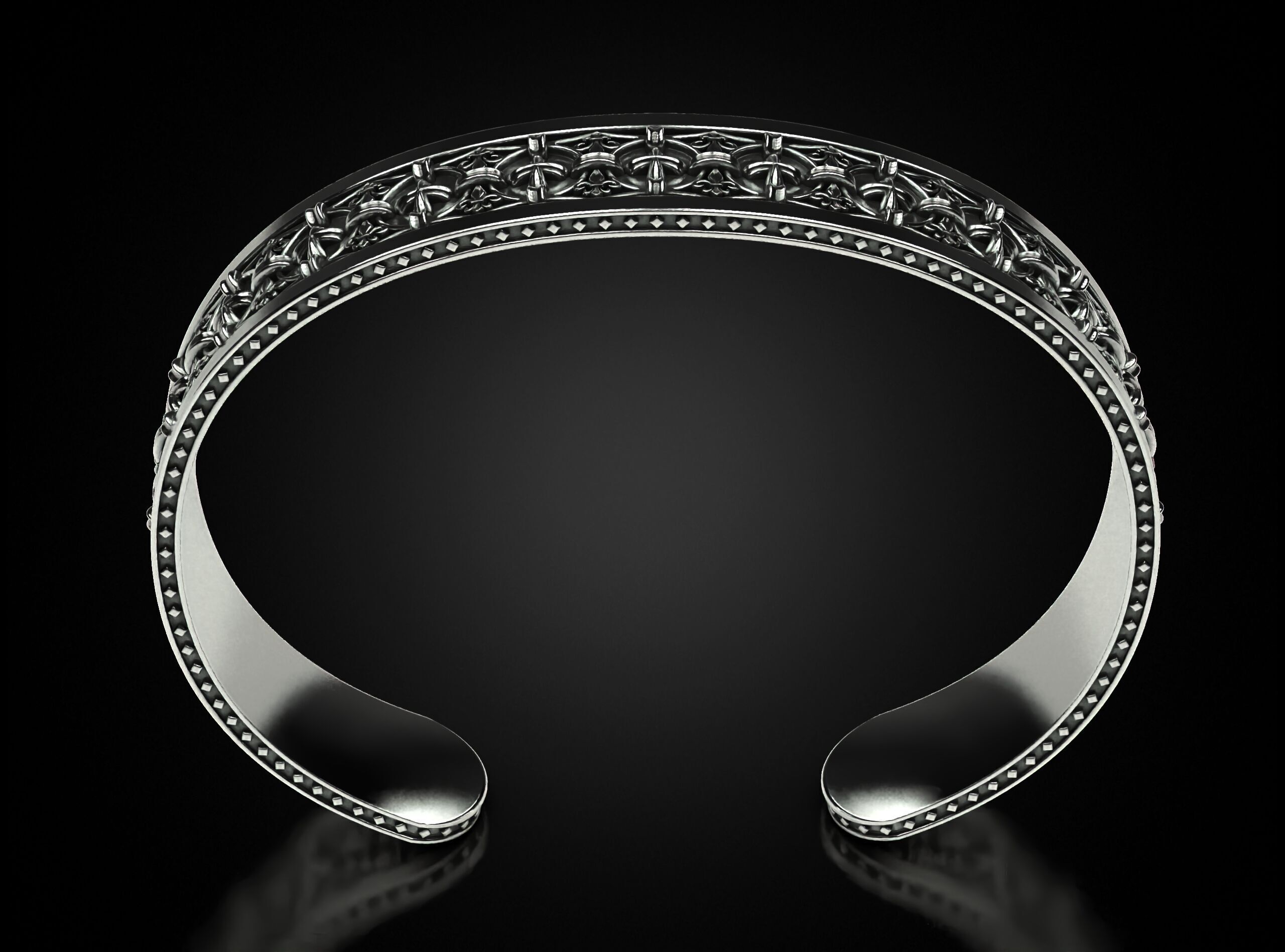 Mens bracelet in silver with skulls 778 3D print model_2