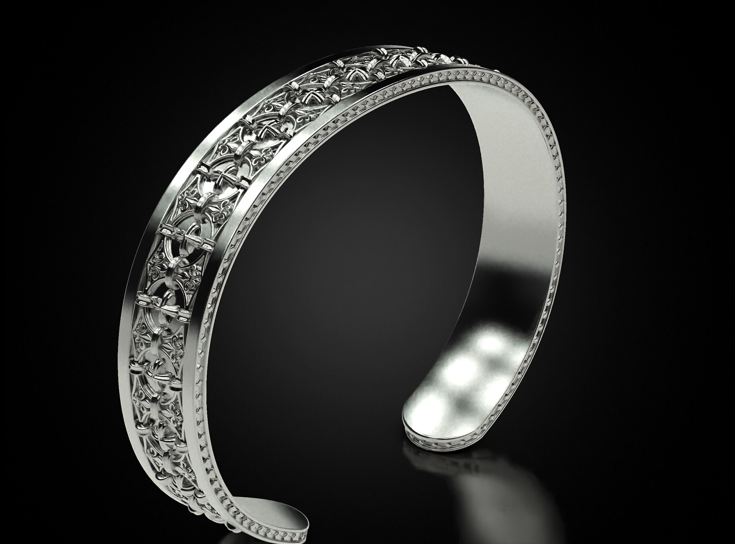 Mens bracelet in silver with skulls 778 3D print model_9