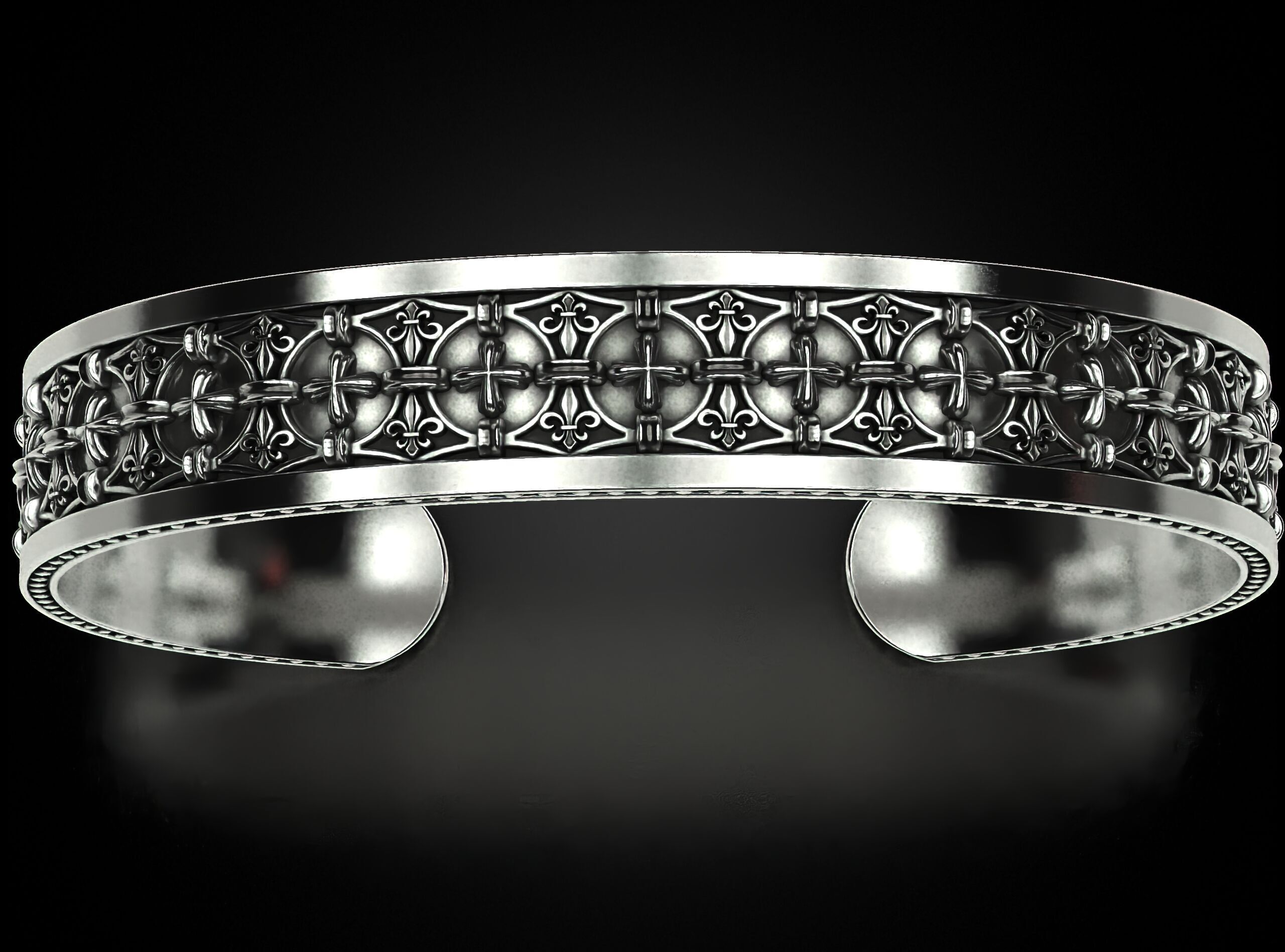 Mens bracelet in silver with skulls 778 3D print model_1