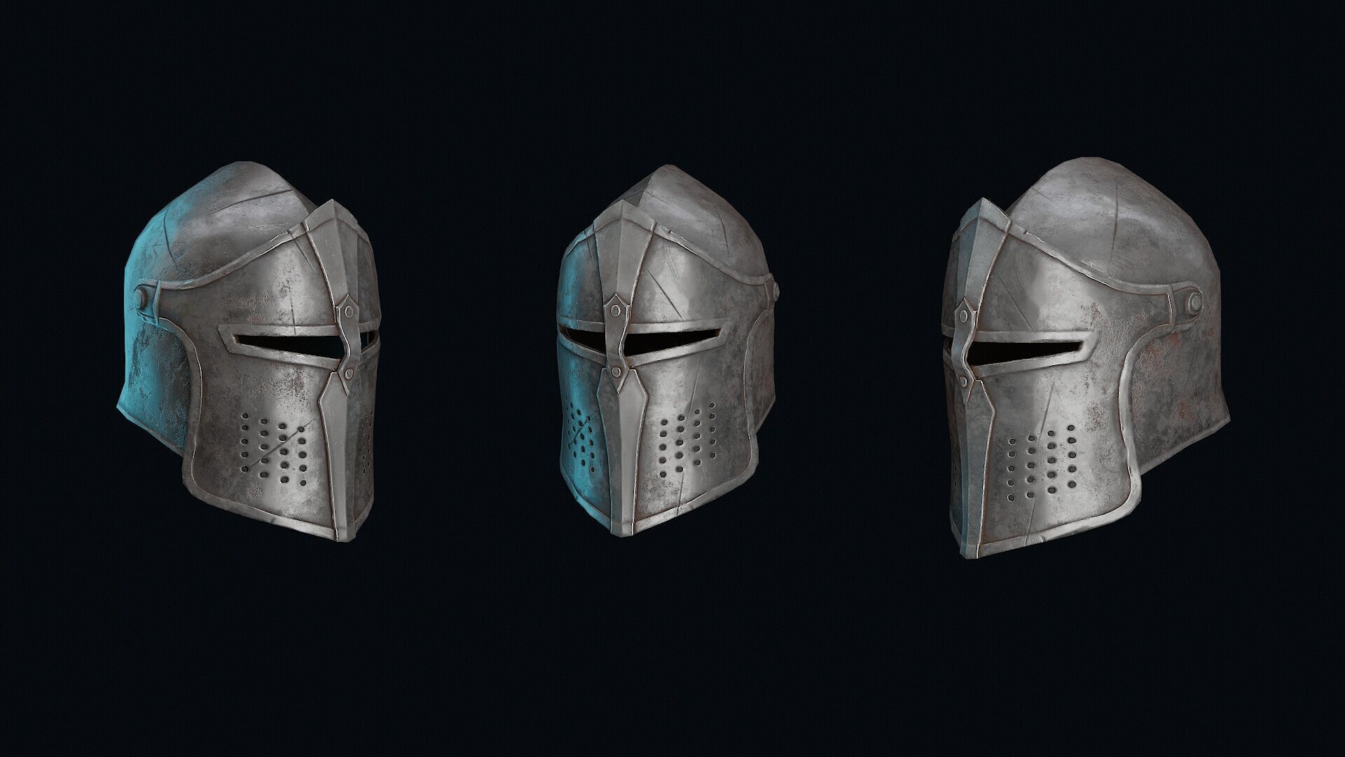 Medieval Iron Helmet Low-poly 3D model_1