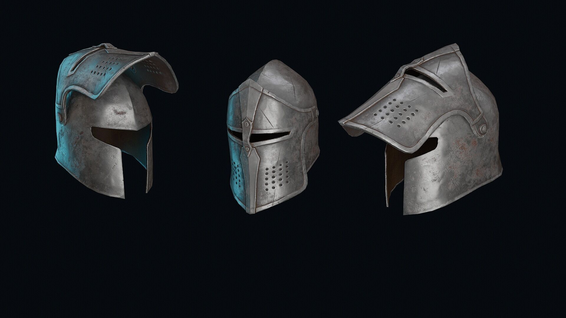 Medieval Iron Helmet Low-poly 3D model_2
