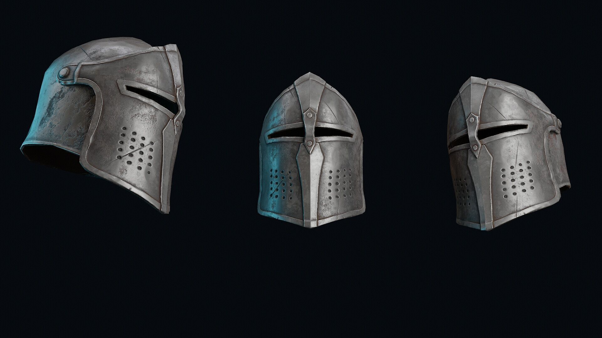 Medieval Iron Helmet Low-poly 3D model_3