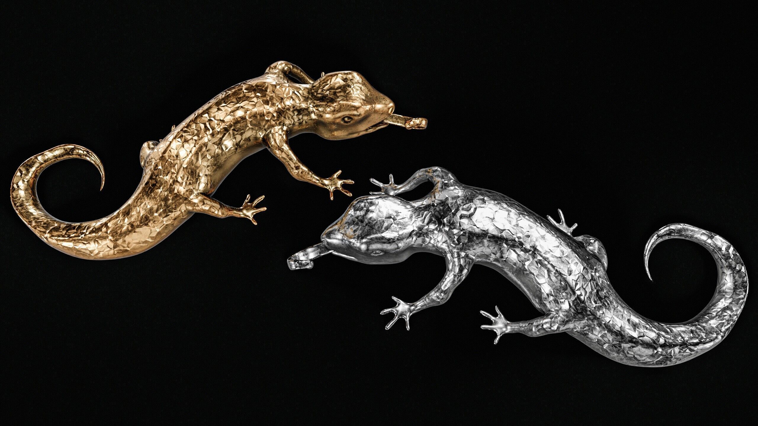 Lizards  Artifact  Gold And Silver Low-poly 3D model_7
