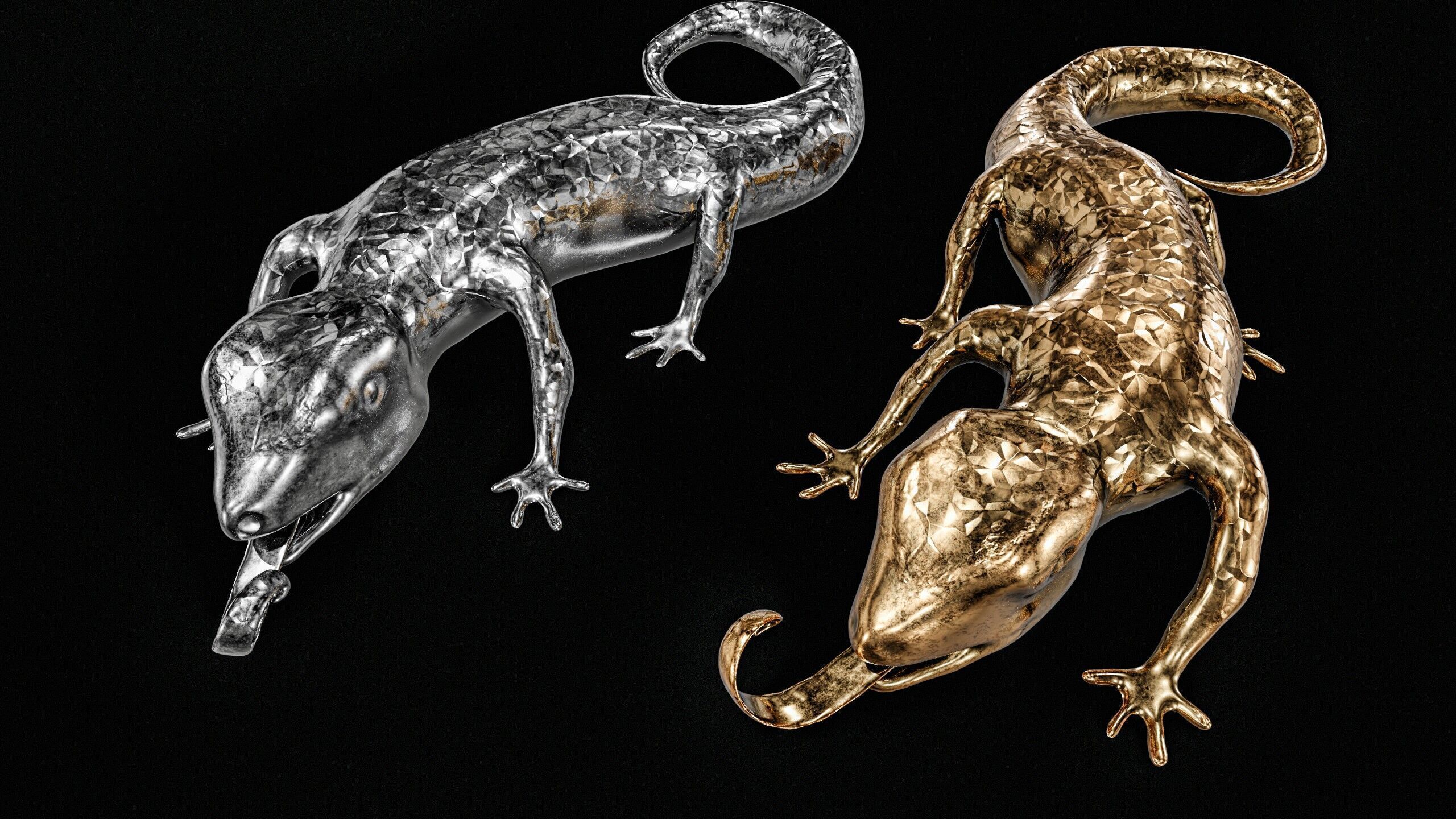 Lizards  Artifact  Gold And Silver Low-poly 3D model_13