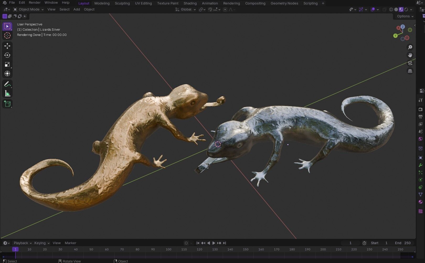 Lizards  Artifact  Gold And Silver Low-poly 3D model_18