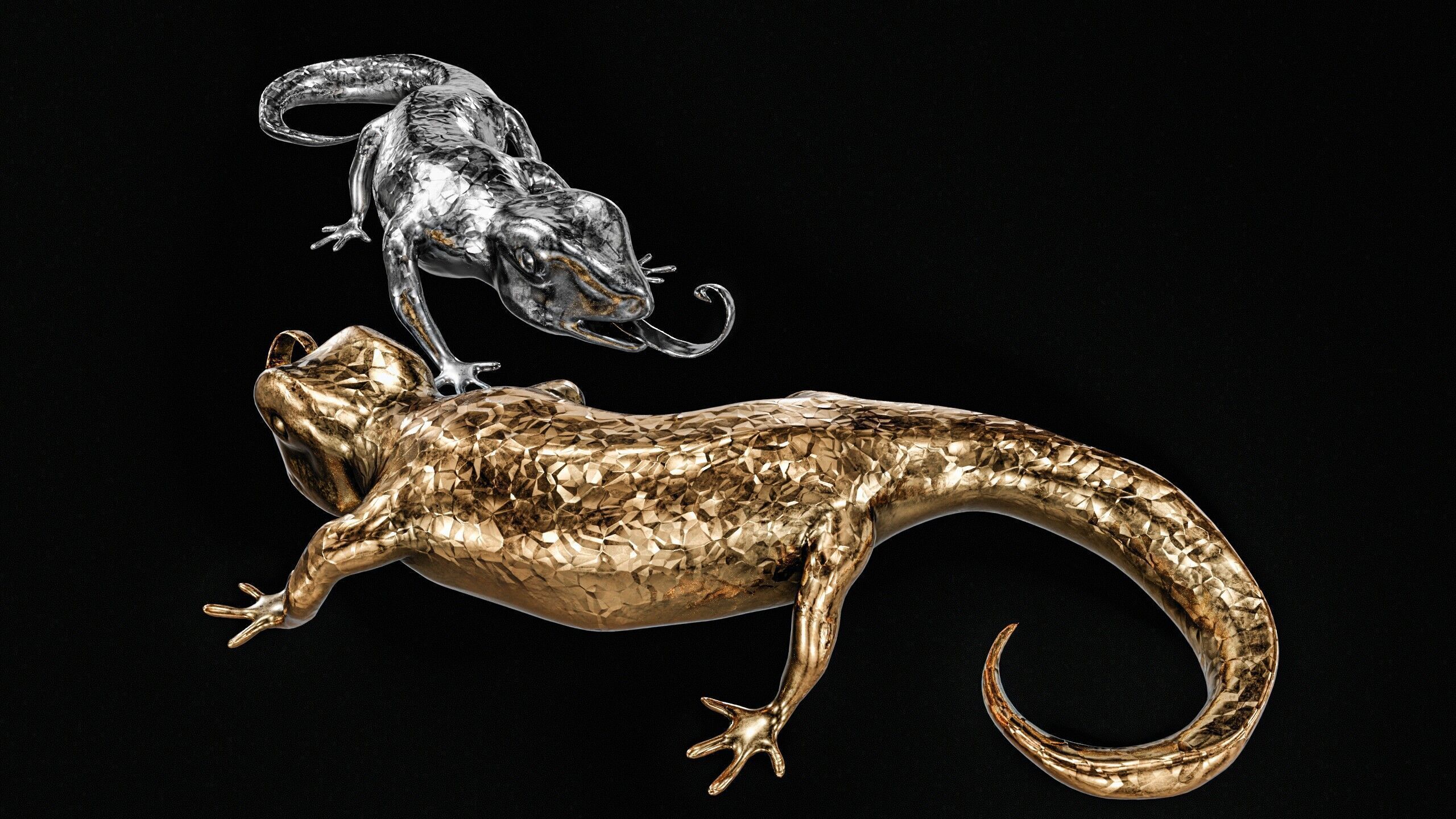 Lizards  Artifact  Gold And Silver Low-poly 3D model_5
