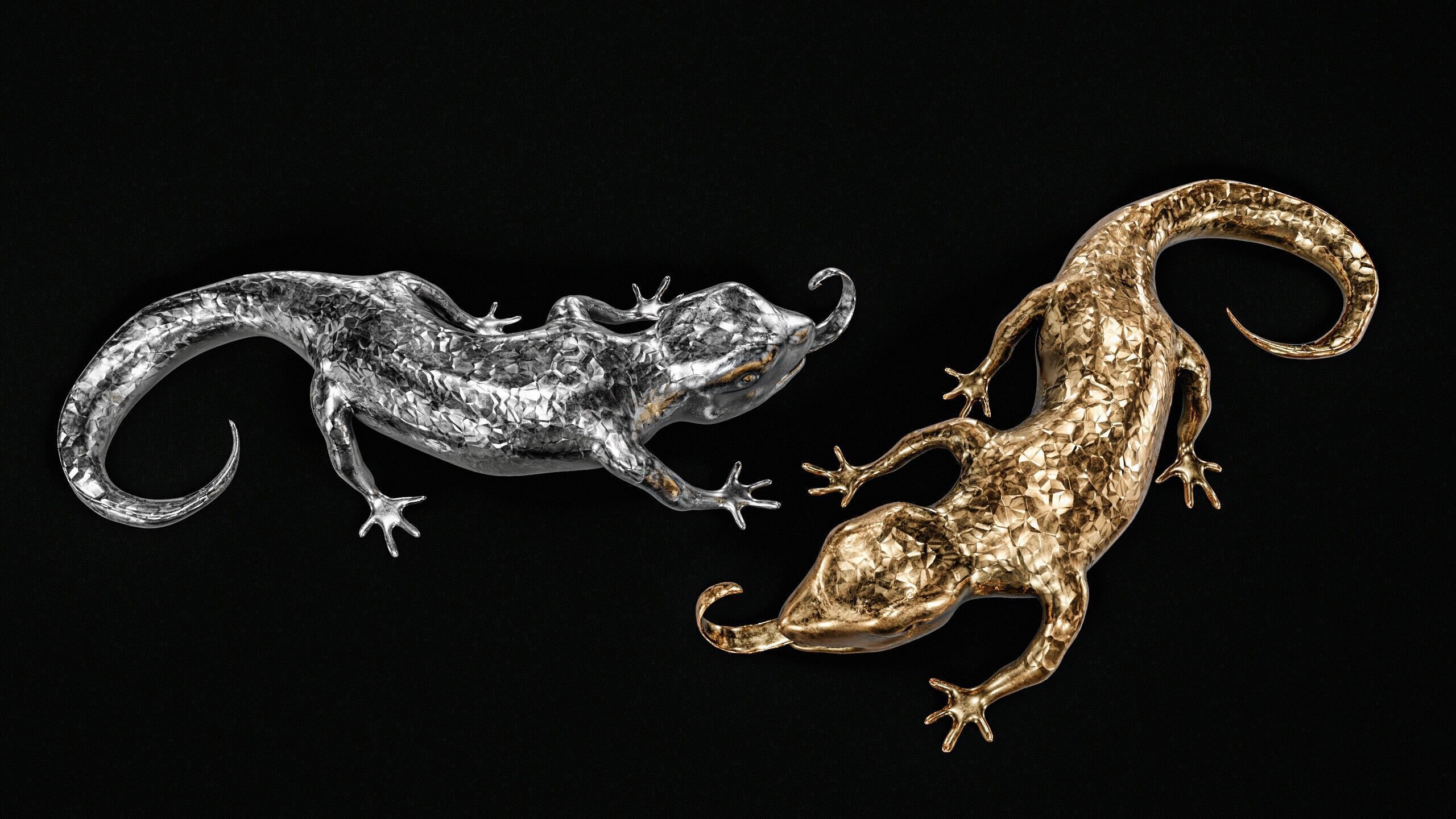 Lizards  Artifact  Gold And Silver Low-poly 3D model_1