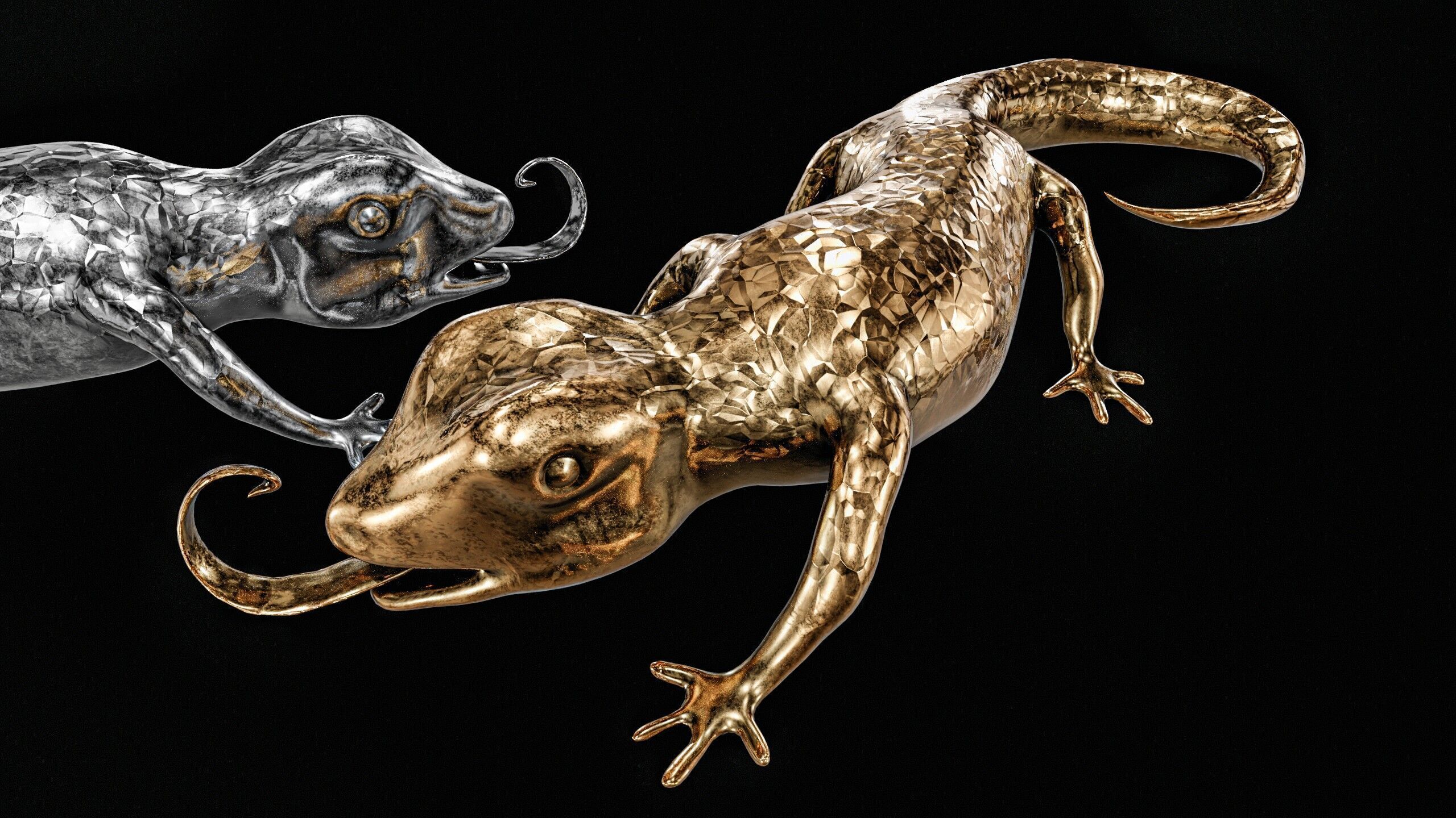 Lizards  Artifact  Gold And Silver Low-poly 3D model_4
