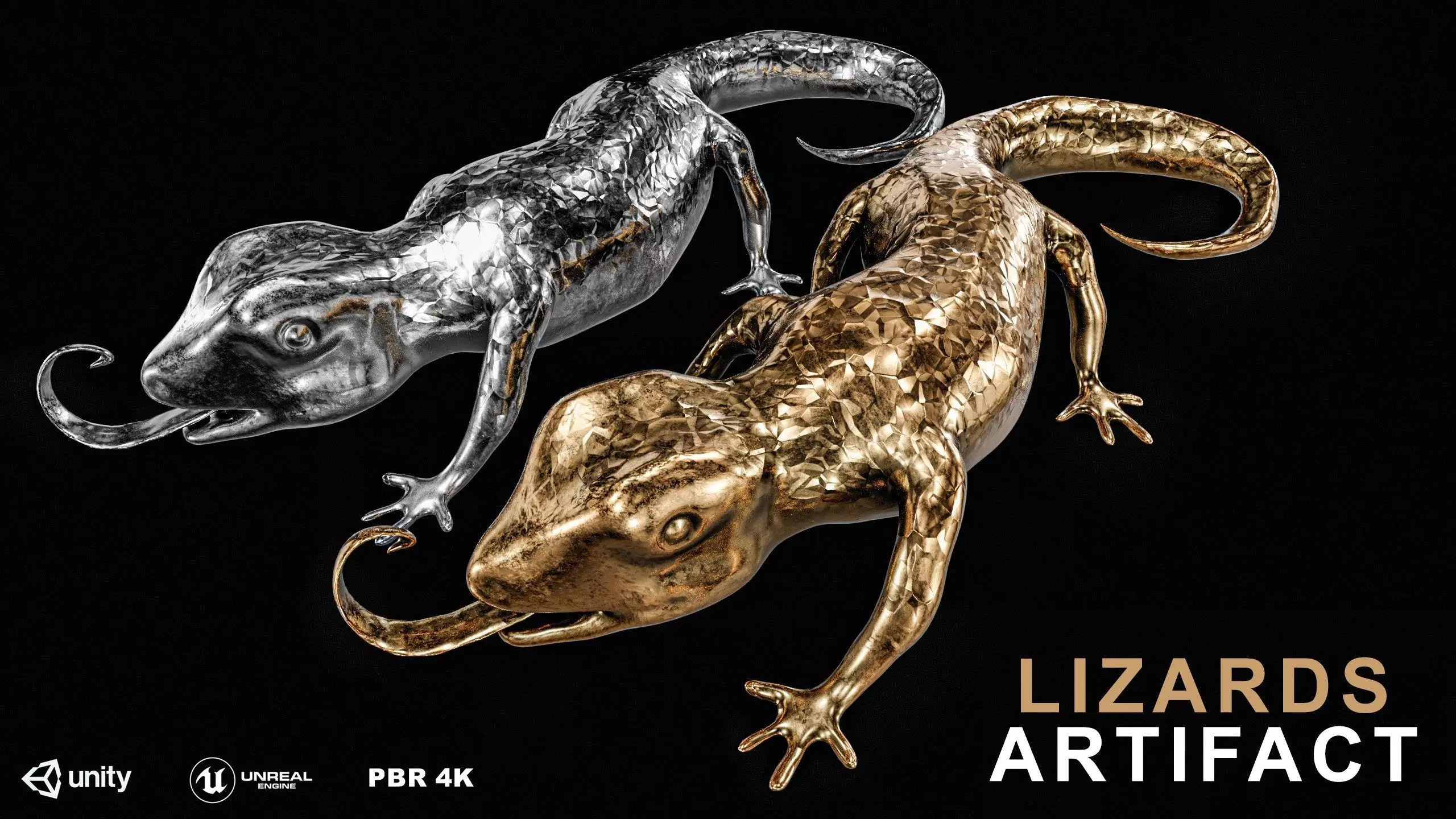 Lizards  Artifact  Gold And Silver Low-poly 3D model_0