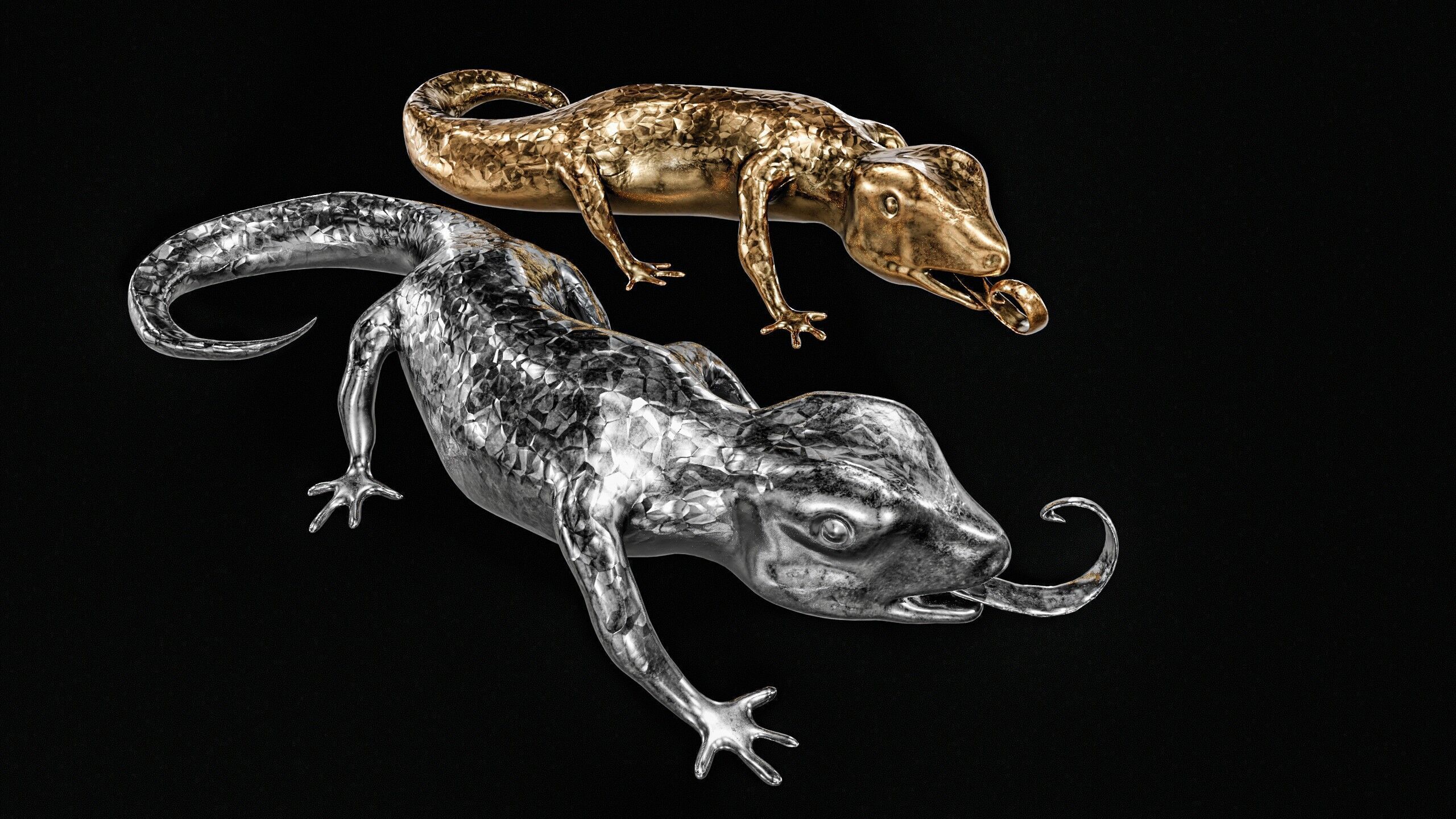 Lizards  Artifact  Gold And Silver Low-poly 3D model_14