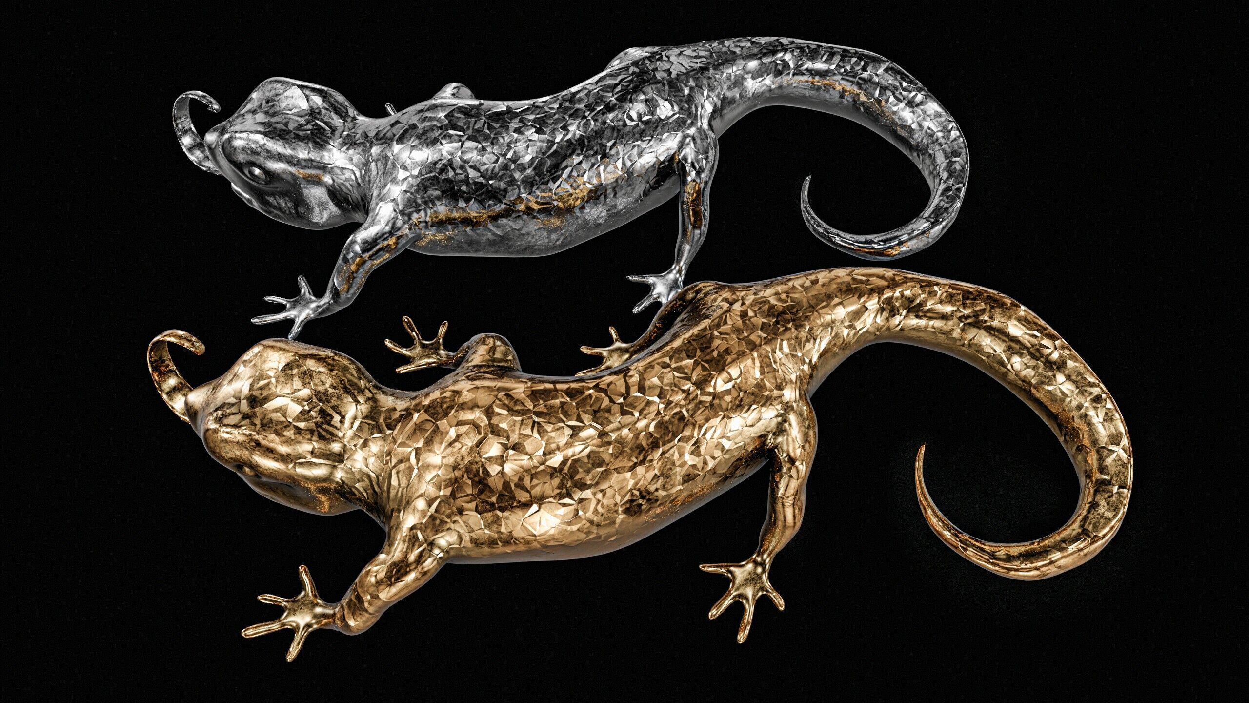 Lizards  Artifact  Gold And Silver Low-poly 3D model_12