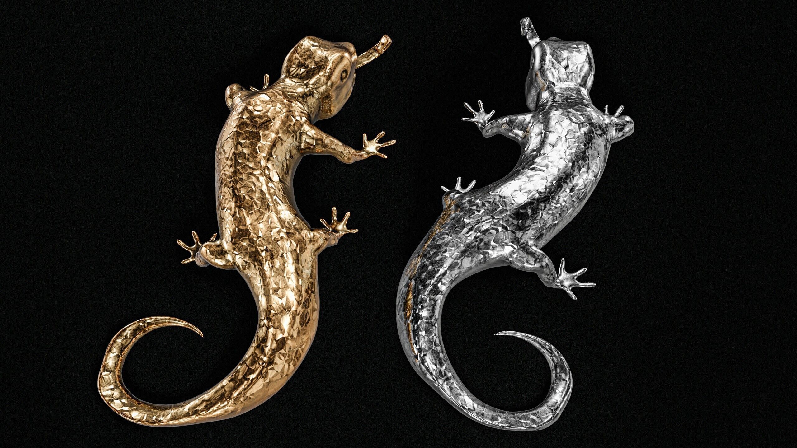 Lizards  Artifact  Gold And Silver Low-poly 3D model_15