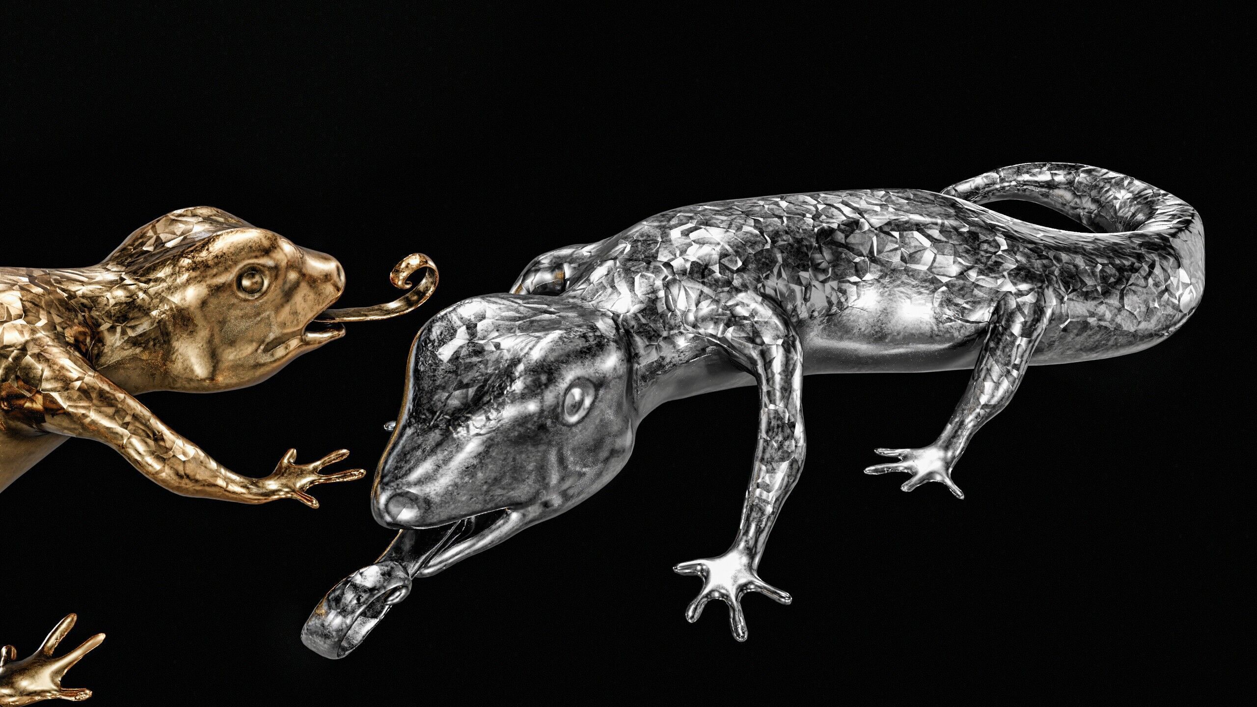 Lizards  Artifact  Gold And Silver Low-poly 3D model_6