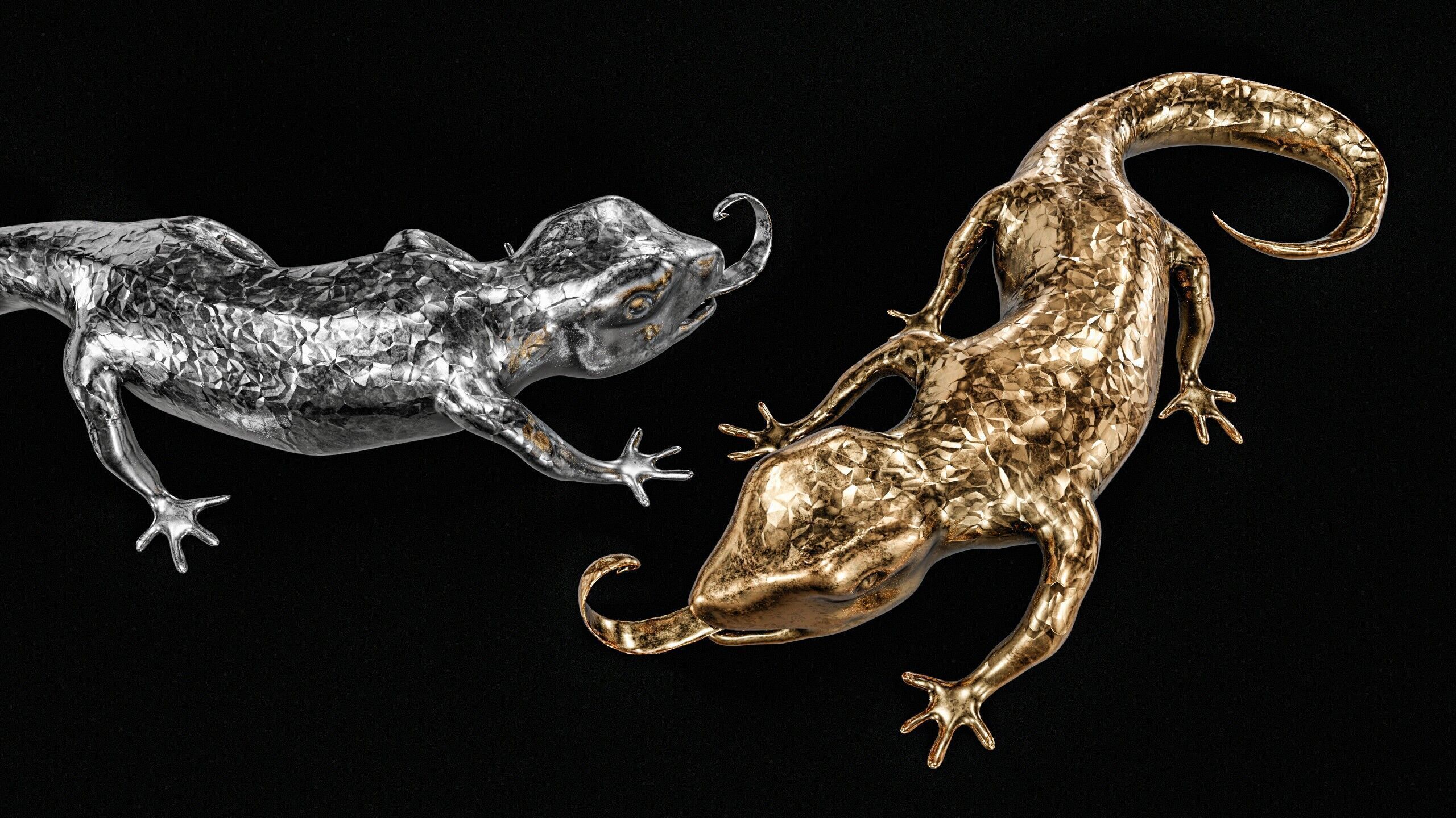 Lizards  Artifact  Gold And Silver Low-poly 3D model_9