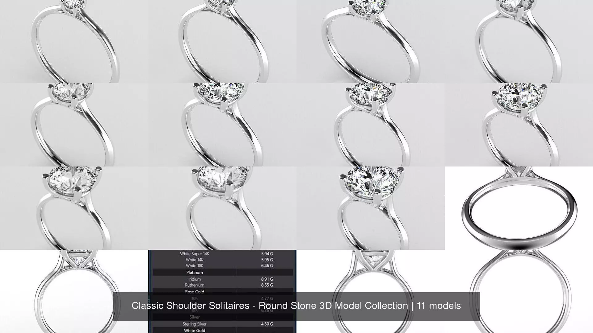 Classic Shoulder Solitaires - Round Stone 3D Model Collection _0