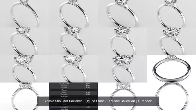 Classic Shoulder Solitaires - Round Stone 3D Model Collection