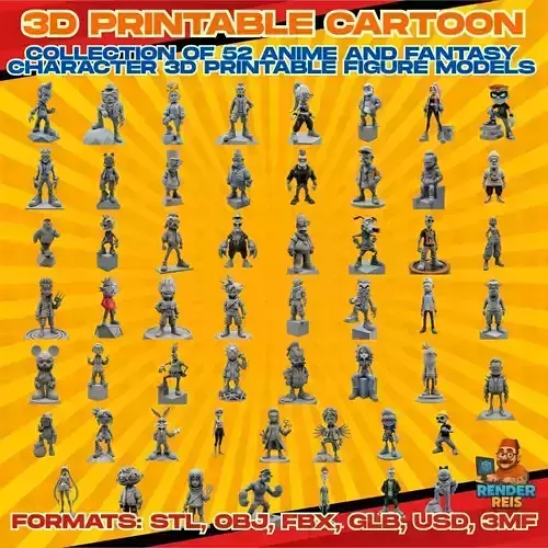 Collection of 52 Anime and Fantasy Character 3D Printable 