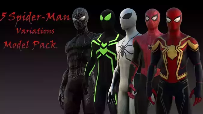 Spiderman Variants 3D Model Pack 5 Superhero Collection 