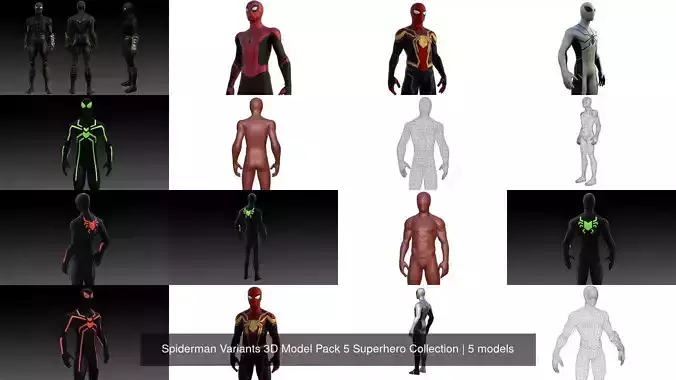 Spiderman Variants 3D Model Pack 5 Superhero Collection