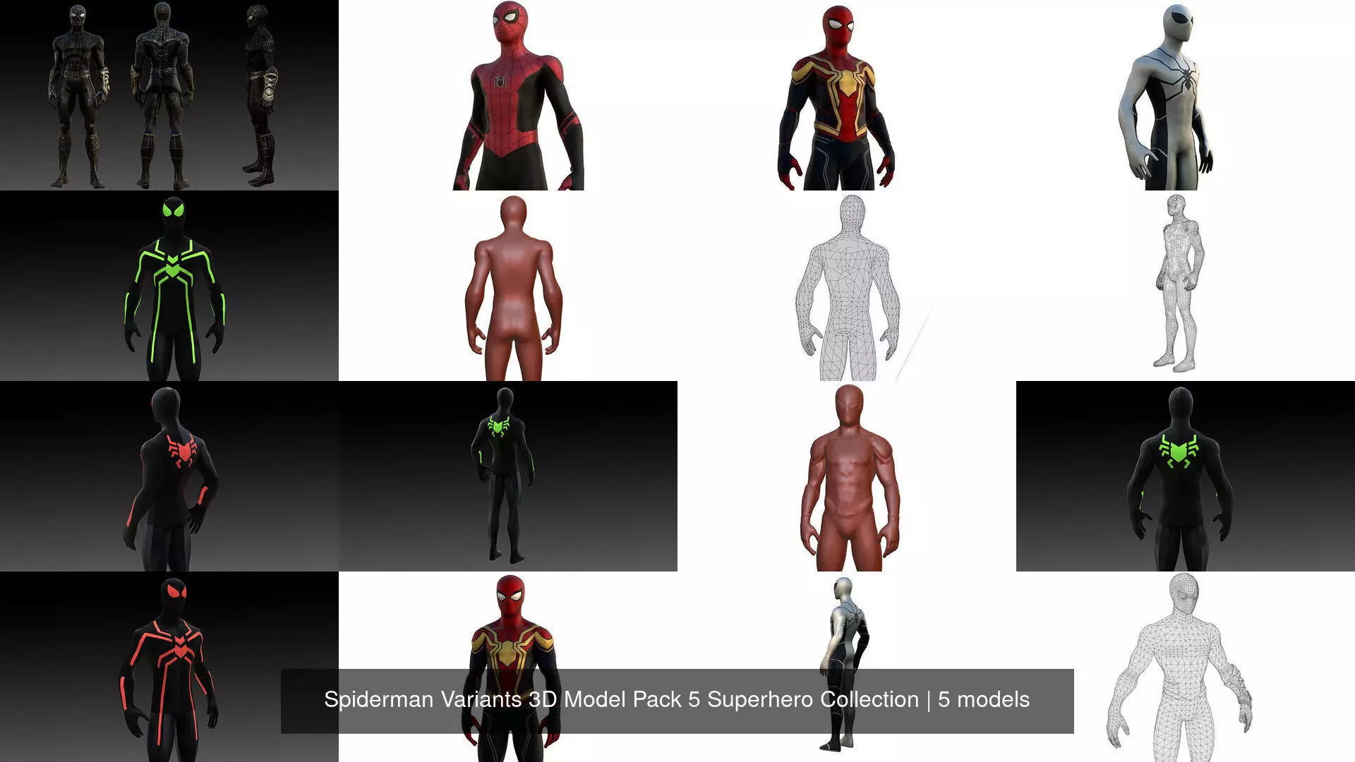 Spiderman Variants 3D Model Pack 5 Superhero Collection _1