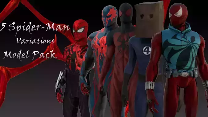Spiderman Multiverse 3D Character Pack 5 Detailed Variants 3D Model Collection