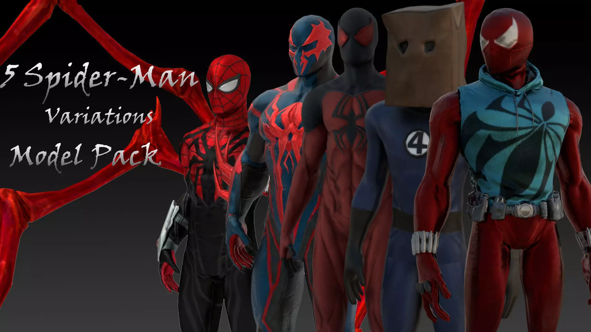 Spiderman Multiverse 3D Character Pack 5 Detailed Variants 3D Model Collection_0