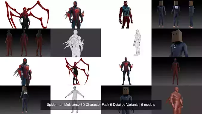 Spiderman Multiverse 3D Character Pack 5 Detailed Variants
